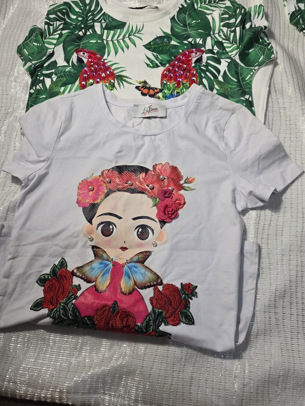 Girls' White Frida Graphic Tee with Colorful Embellishments - Picture 2 of 14